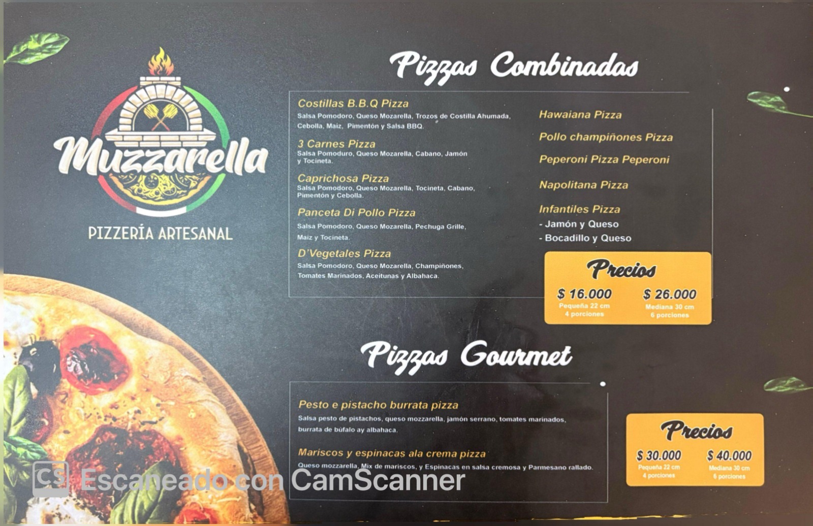 Menú de Muzzarella Pizza Artesanal