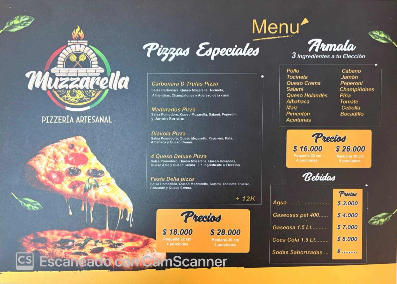 Menú de Muzzarella Pizza Artesanal